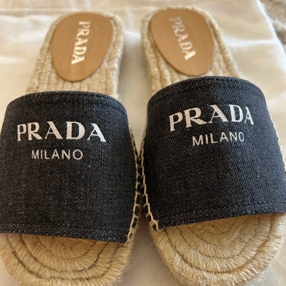 BRAND NEW Prada denim Logo Flat Espadrille Sandals - Picture 4 of 6
